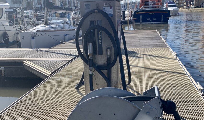 Fuel pump at Portishead marina with Tamar 