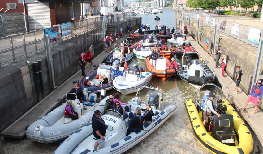 Ribs in lock at Portishead marina 