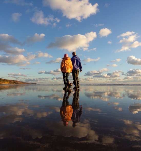 Beach walk reflected clouds 