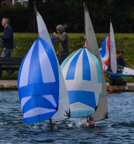 Gosport model yacht club white and blue sails 