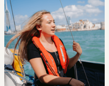 boatgen teen female boating at Haslar marina 