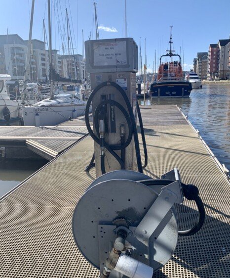 Fuel pump at Portishead marina with Tamar 